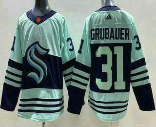 Men%27s Seattle Kraken #31 Philipp Grubauer Light Green 2022 Reverse Retro Authentic Jersey->seattle kraken->NHL Jersey